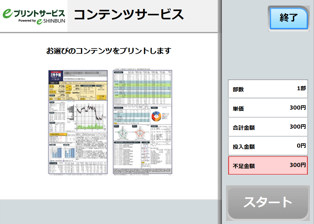 １０．料金を投入して「スタート」を押します。